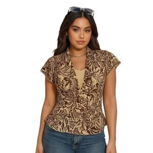 Separates By NYC Design Small Y2k Brown Floral Top Indie Sleaze Office Glam 90s